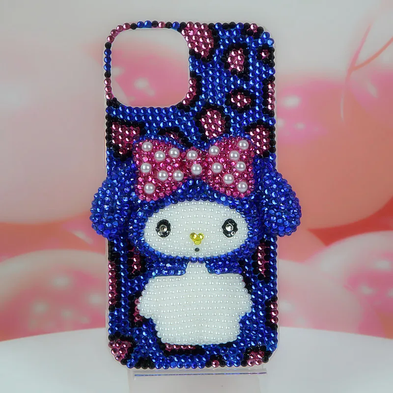 

Sanrio Applicable To IPhone11121314Pro XSMax Apple 8Plus Sapphire Blue Leopard Print Melody Mobile Phone Case Rhinestone Gift