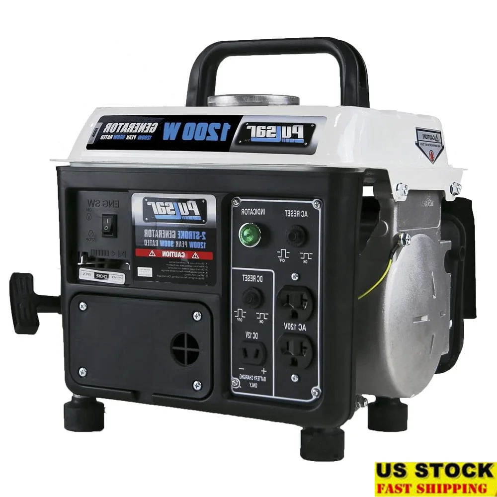 Gas-Powered Portable Generator 1200W Carry Handle Camping Power Supply 120V 900W Recoil Start Compact Design Lightweight