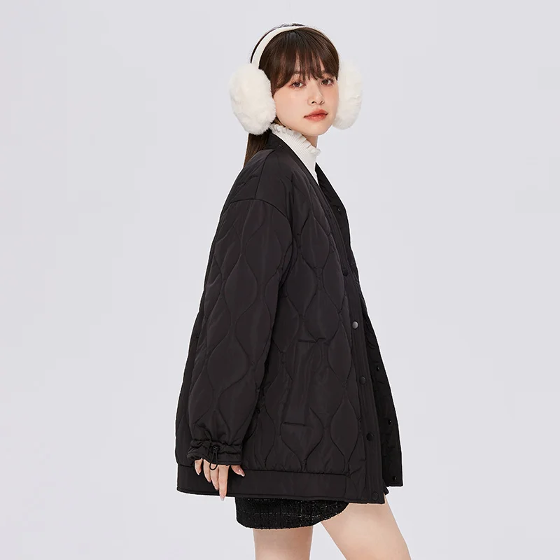 Semir Cotton Coat Women Mid-Length Navy Collar Fashion Trendy 2023 Winter New Black Loose Thick Cotton Jacket