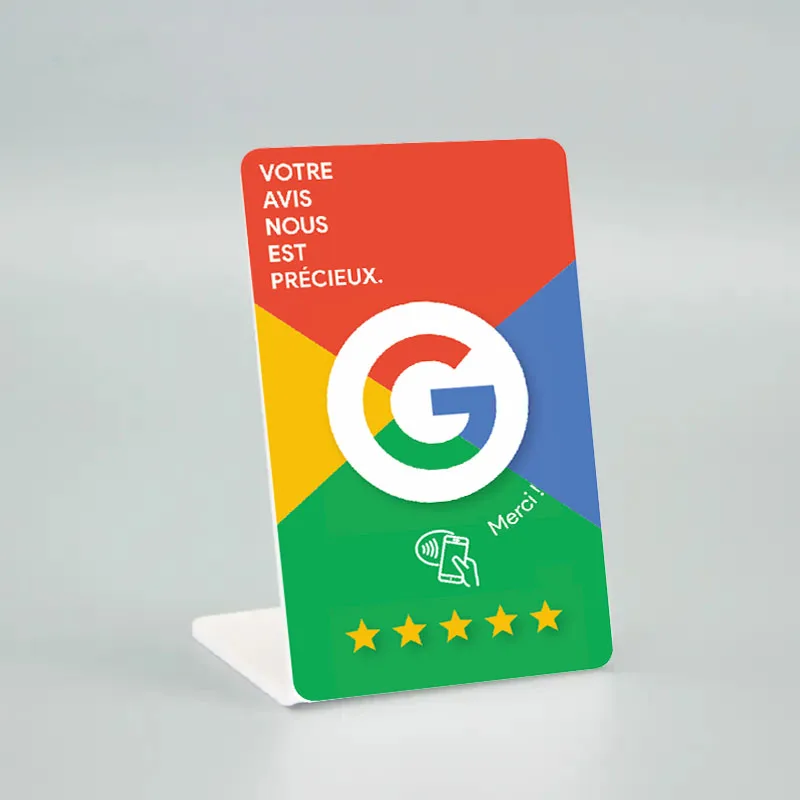 Waterproof NFC Stand Display French Germany Language NFC Card Simple with Google Review Waterproof