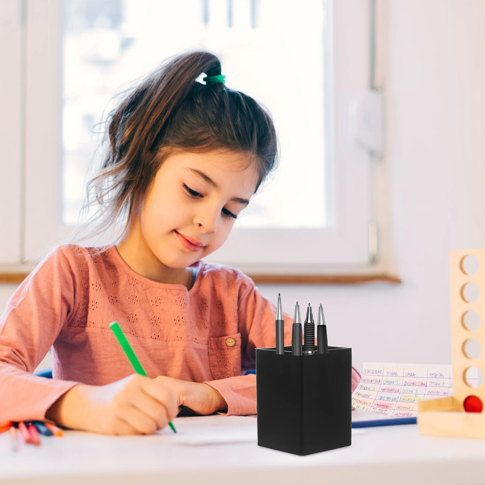 

Pen Storage Box Desktop Organizer Makeup Countertop Small Cute Pencil Holder Cup Drawer Brush Black