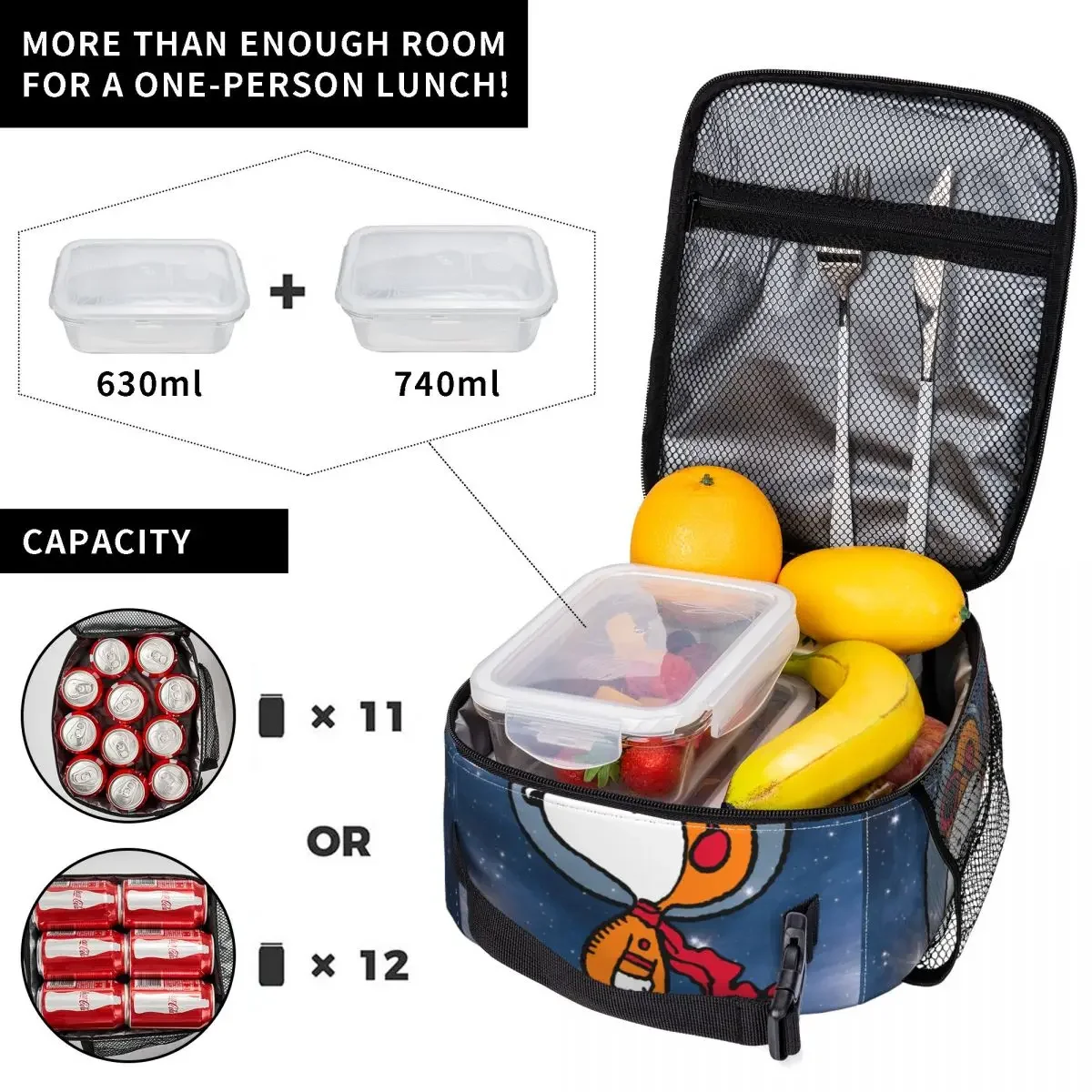 SPACE Snoopy Astronaut Cute Insulated Lunch Bag Leakproof Lunch Container Thermal Bag Tote Lunch Box Office Outdoor Men Women