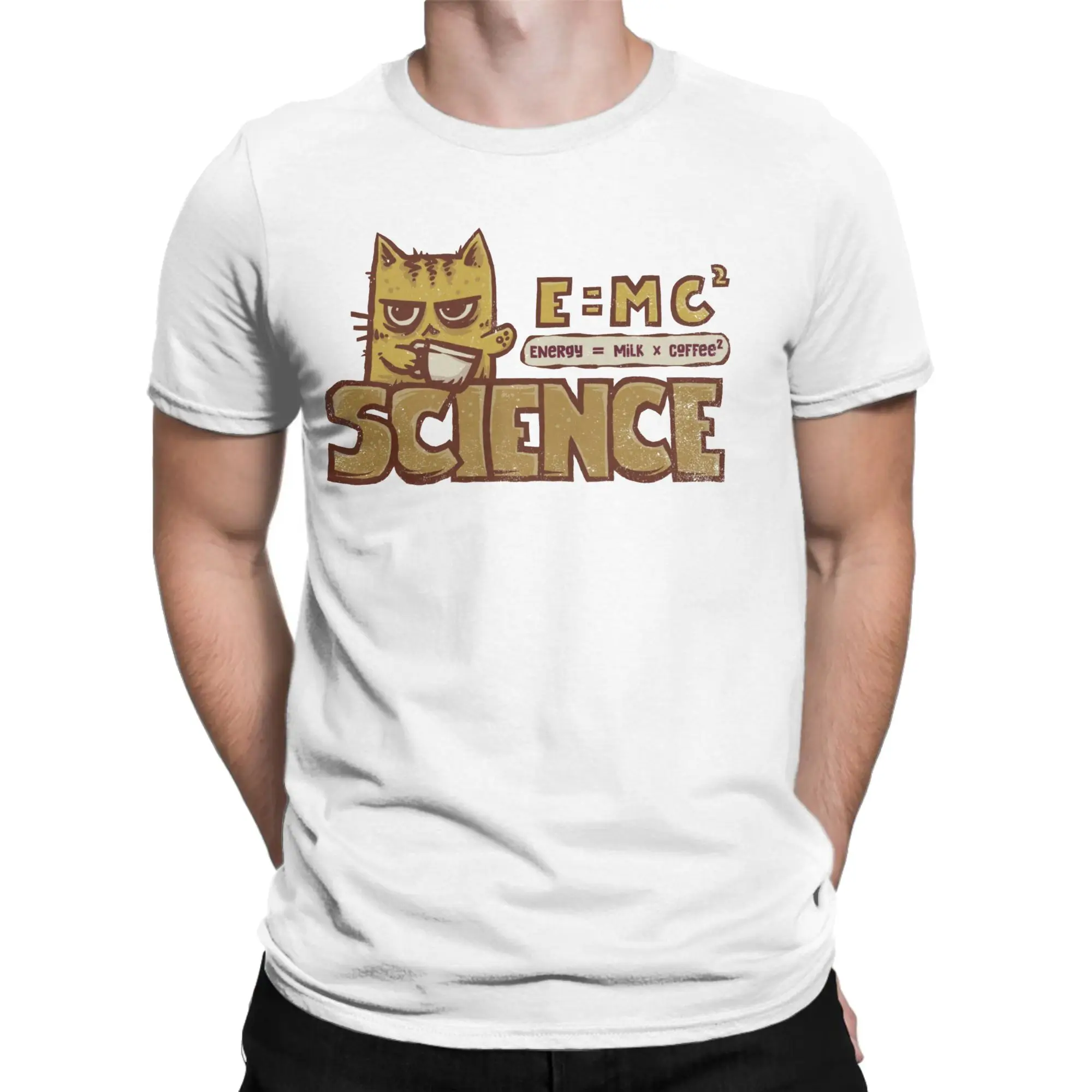 Special Relativity T-Shirt Men's Cotton Clothes Printed Energy = Milk x Coffee² Round Neck Short Sleeve