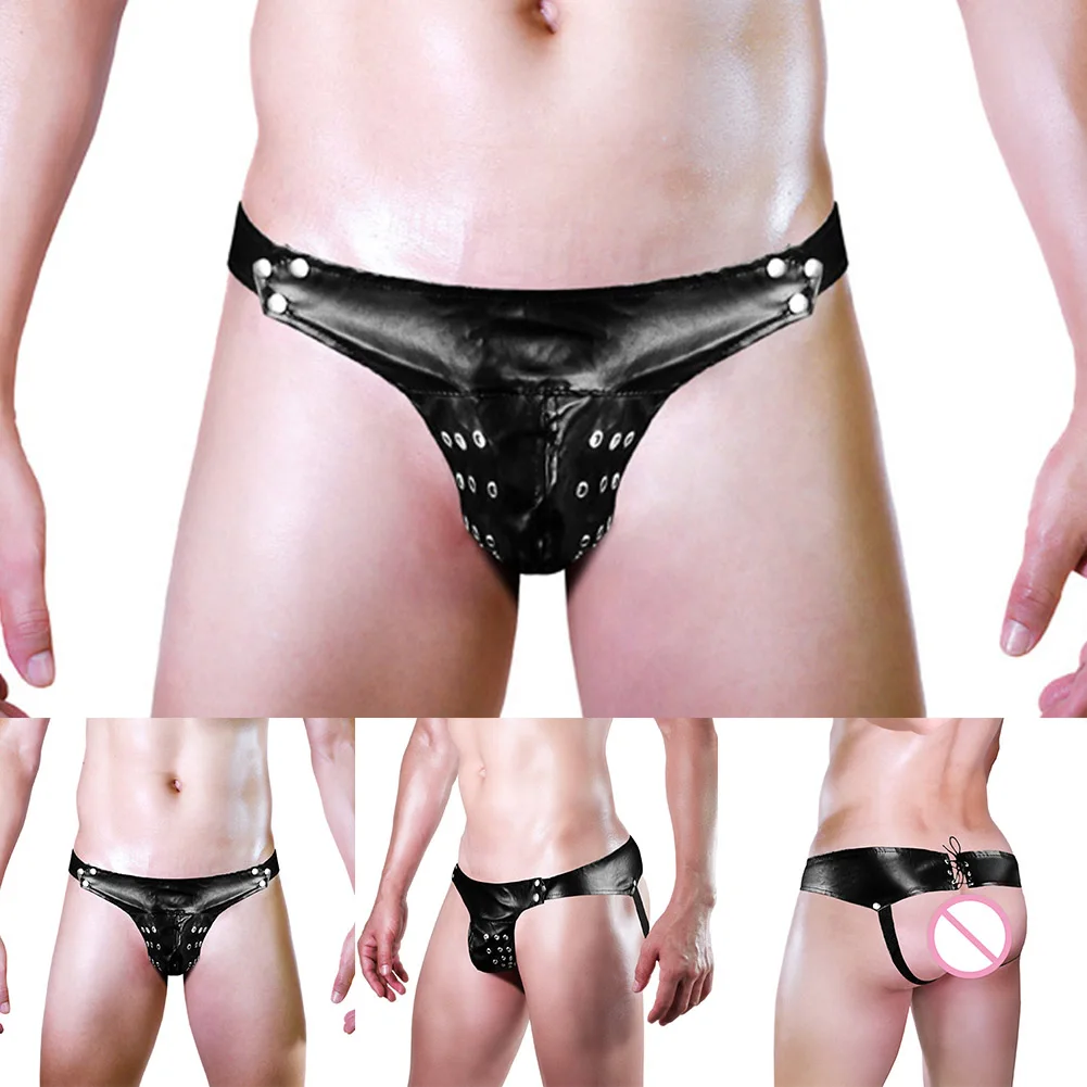 High Quality Home Bedroom Underpants Underwear Sexy Spandex Leather Mens Metal Ring 64-94cm/25.2-37 Inch Briefs