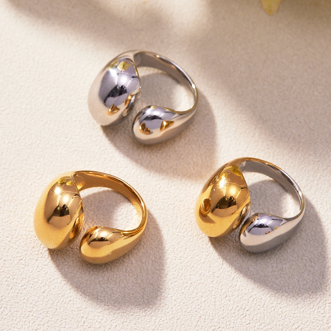 Liora الفولاذ المقاوم للصدأ 18K PVD مطلية بالذهب خواتم مفتوحة للنساء زركون الزفاف السبابة Mujer Anillos مجوهرات هدية #5