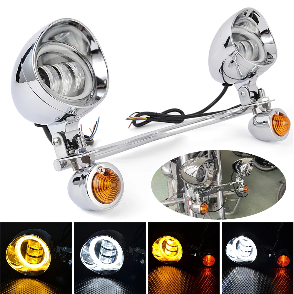 Motocyklowy reflektor LED do jazdy kulką kierunkowskazy lampa przeciwmgielna światło punktowe z listwą świetlną dla Harley Honda Yamaha Suzuki Kawasaki