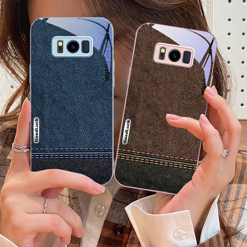 Yellow green stitching For Samsung S25 S25 Edge S25Ultra S8 9 S10 20 U ltra S21 Pro 22 Plus S23 FE S24 Ultra Glass Phone Case