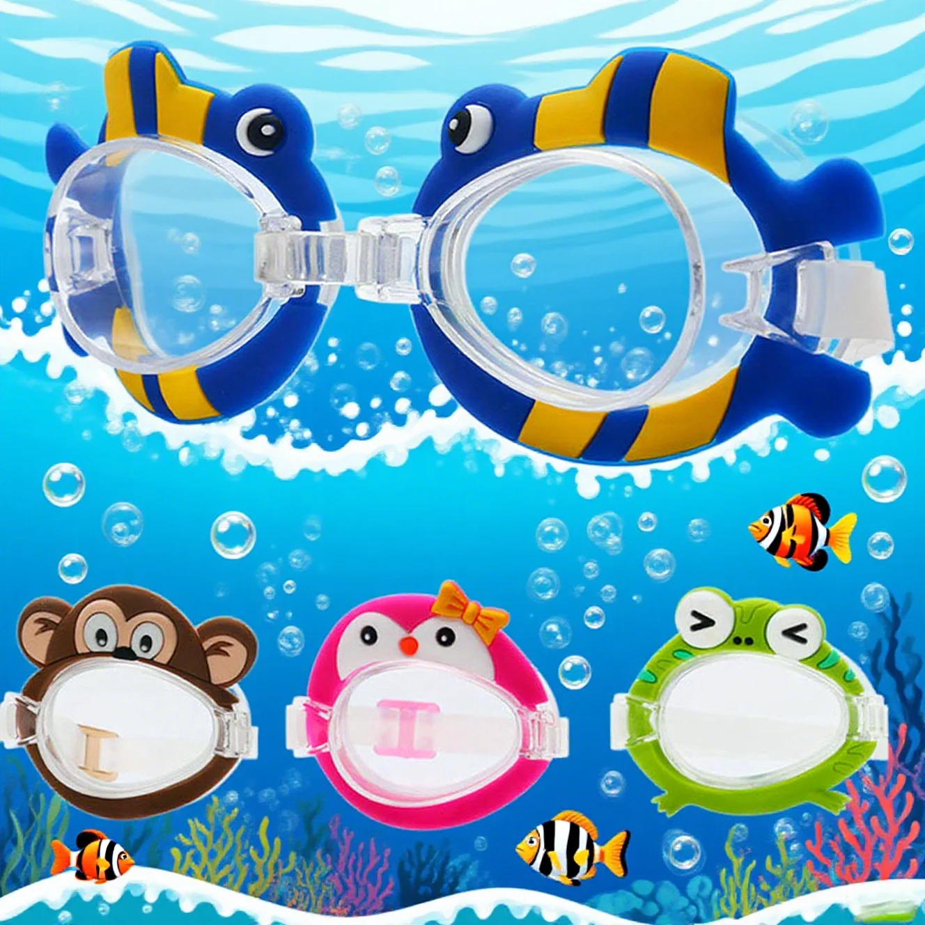 Gafas de natación de silicona con dibujos animados para niños, cómodas gafas de buceo para surf para niños y niñas, ropa de baño para nadar en verano