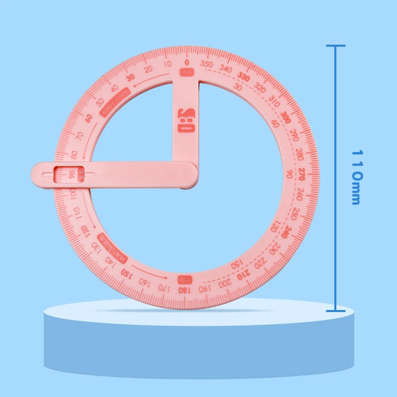 1 шт., транспортир на 360 градусов, студенческий угловой считыватель, учебные пособия, прямоугольный и острый канцелярские принадлежности для рисования