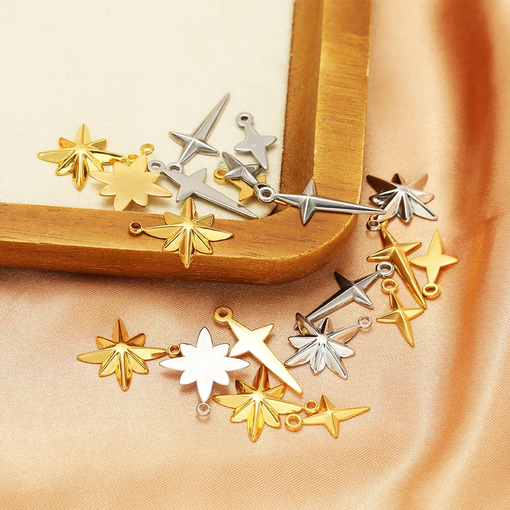 5pcs/lot Stainless Steel Cross Star Charms Classic Gold Color Pendants for DIY Jewelry Making Bracelet Earrings Materials Bulk - Image 3