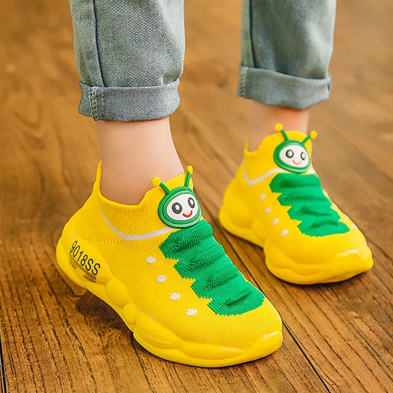 Spring Autumn Breathable Child Loafers Mesh Soft Sole Baby Girls Cute Caterpillar Design Toddler Flats Casual Shoes