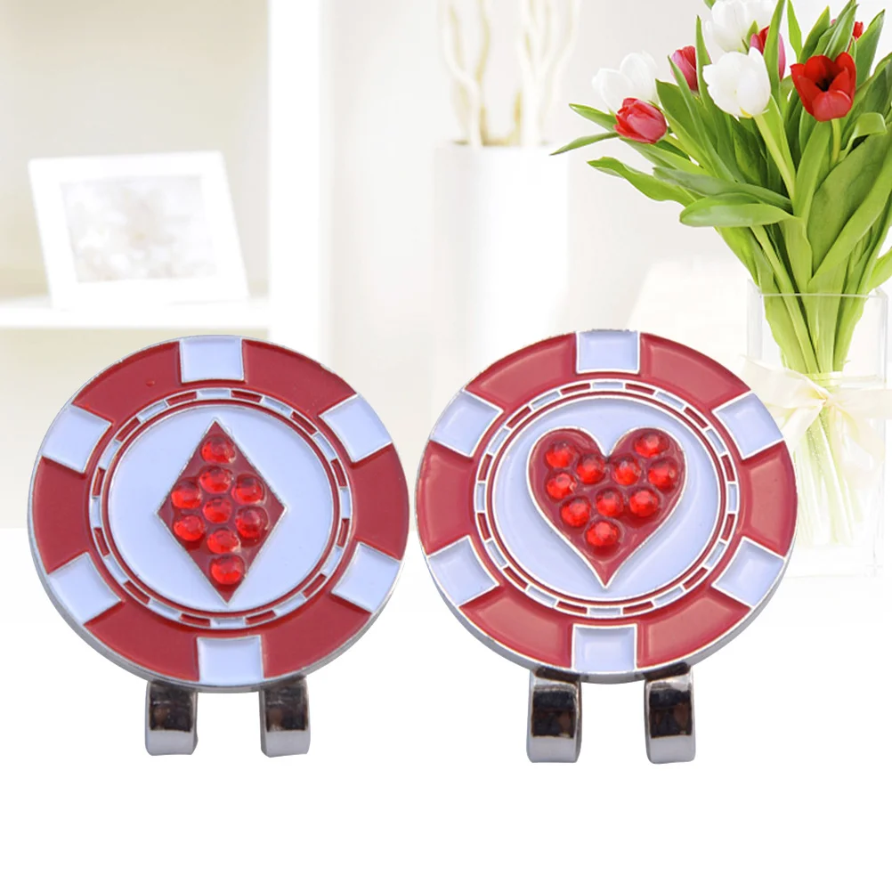 

2Pcs Alloy Ball Markers Hat Clip Heart Diamond Pattern Strong Magnet Golf Ball Marking Tool Markers Golfball Marker