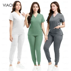 Newest Nursing Work Clothes White Grey Green Doctor Nurse Uniforms Women Men Scrubs Set Medical Clothing Beauty Salon Workwear
