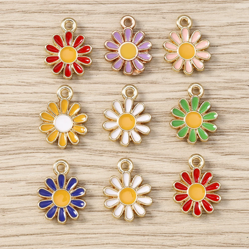 Tusember 20 Stück vergoldete, bunte, niedliche Gänseblümchen-Charms für DIY-Schlüsselanhänger, Ohrringe, Armbänder, Schmuckherstellung und Zubehör – Detail 3