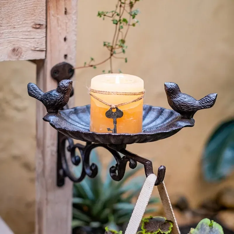 Vintage Cast Iron Bird European Classical Nostalgic Style Home Garden Decoration Bird Food Basin Decoration Wall Hanging