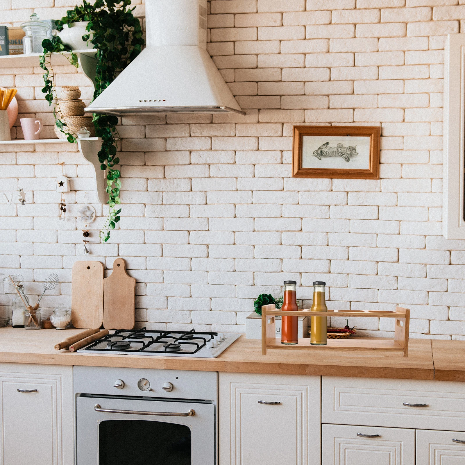 

1Pcs Seasoning Jars Storage Rack Bamboo Four-Holes Design Kitchen Spice Holder Condiment Bottle Organizer Shelf