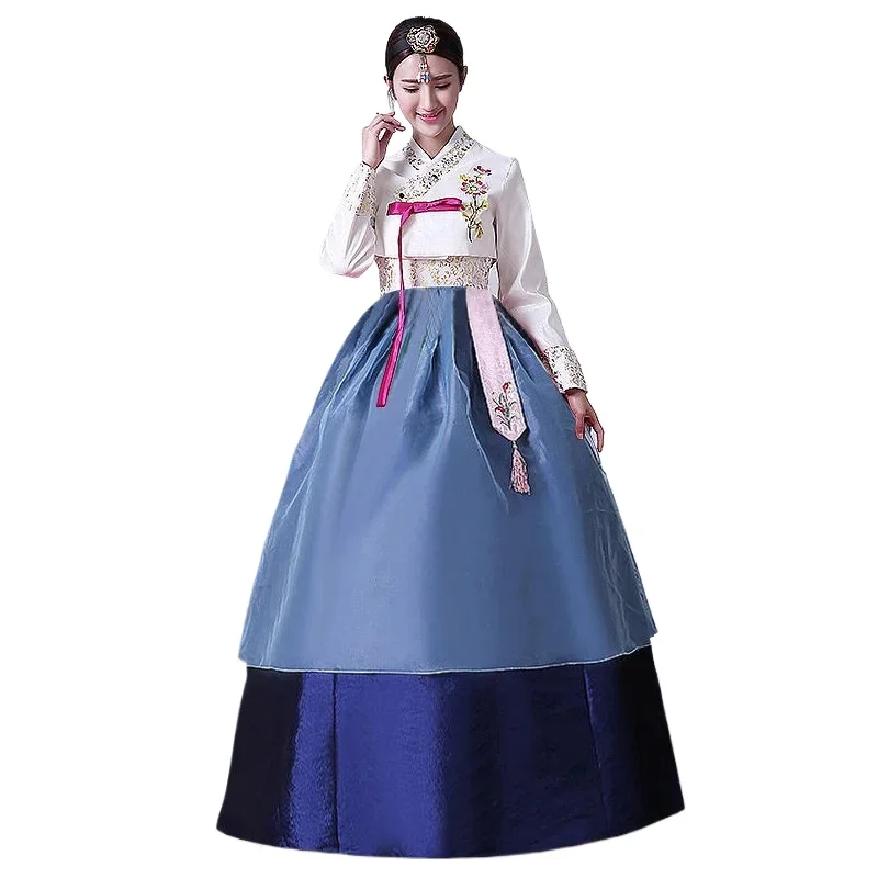 

Корейское платье ханбок для женщин, древний традиционный сценический танцевальный костюм, женский дворец, корейская свадебная одежда для национальных танцев