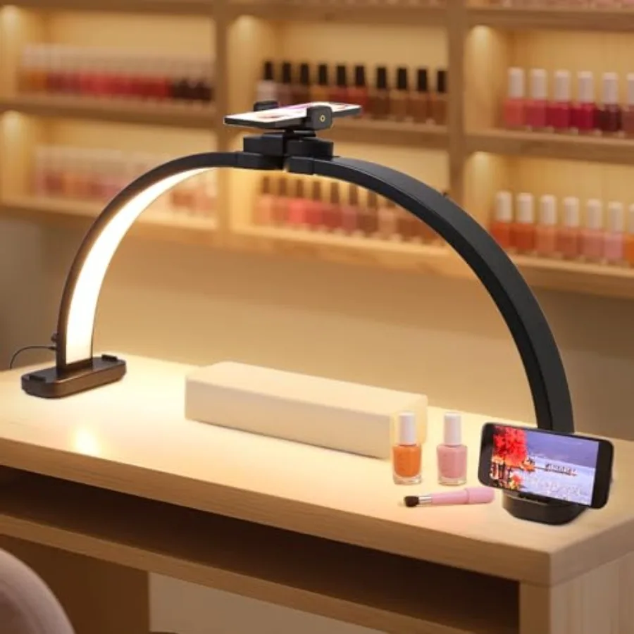

Foldable Half Moon Light for Nail Desk, 31in 45W Nail Desk Lamp with Phone Holder, Half Moon Table Lamp with Stepless Color Tem