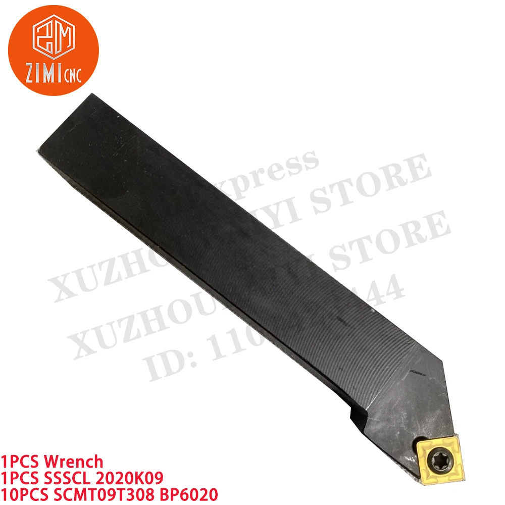 1PCS SSSCL2020K09 Suporte de ferramenta de torneamento de torno de 20 mm + 10PCS SCMT09T308 Inserções de carboneto Ferramentas CNC torno de metal mecânico ferramenta de corte