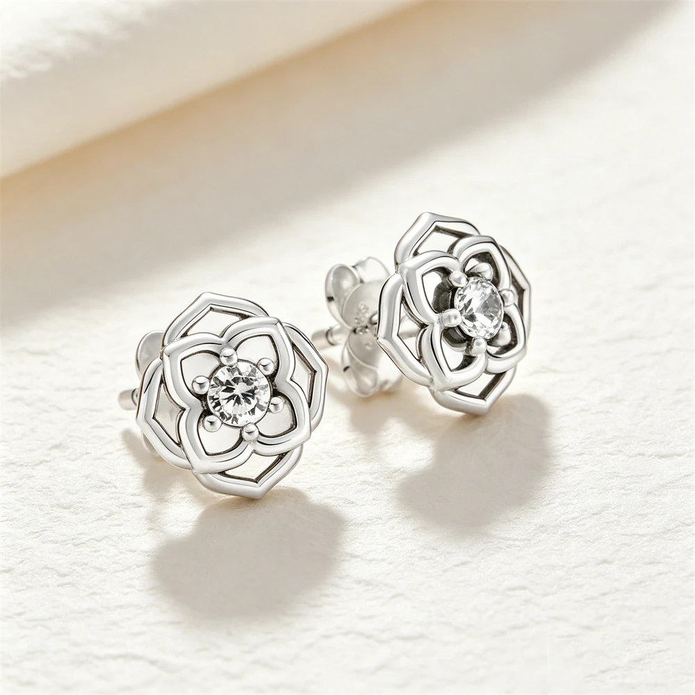 925 Silver Round Swallow Tree Flower Shaped Zircon Crystal Earrings, Exquisite Jewelry Gifts for Women's Engagement Parties