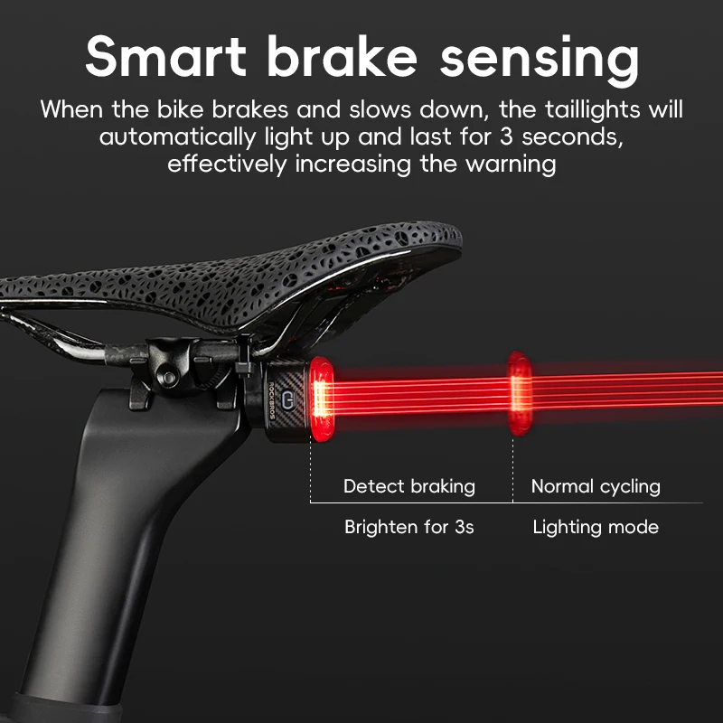 ROCKBROS Bicycle Smart Rear Light IPX6 Waterproof Brake Sensation Synchronized Tail Light Type-C Charge Light Bike Accessories