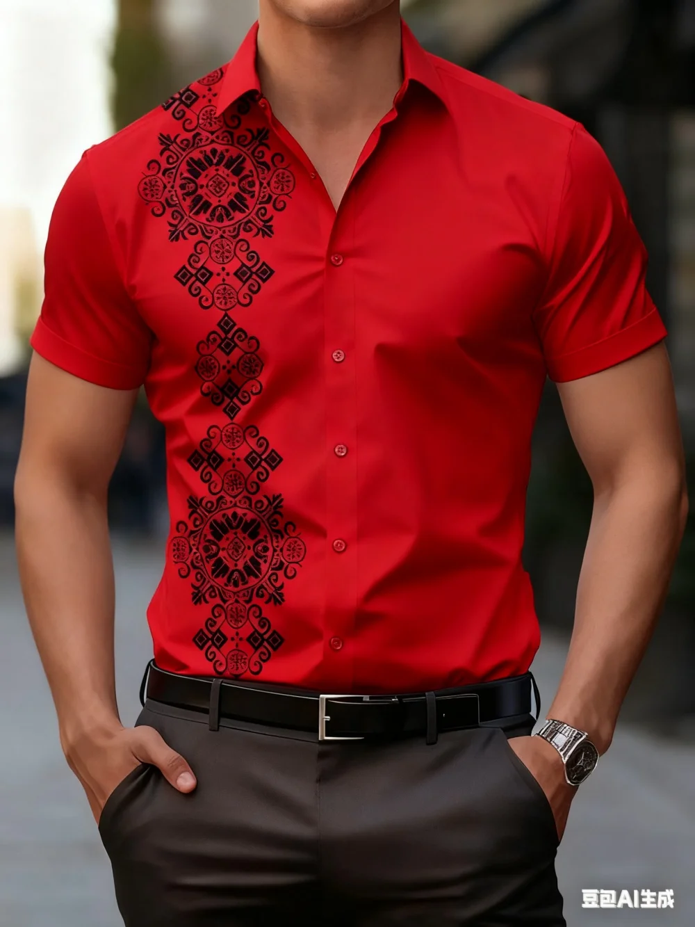 

Men's Fashionable Printed Short Sleeved Shirt High Street Luxury Streetwear for Social Parties