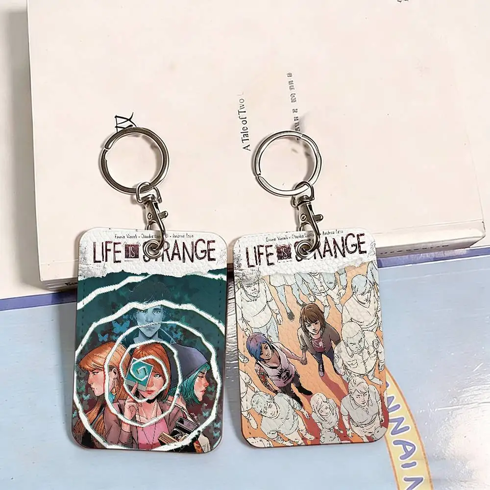 Game Life is S-Strange Rectangle ID Card Case Keychain Access Card Bag Key Tag Ring Leather Card Holder Key Ring Access