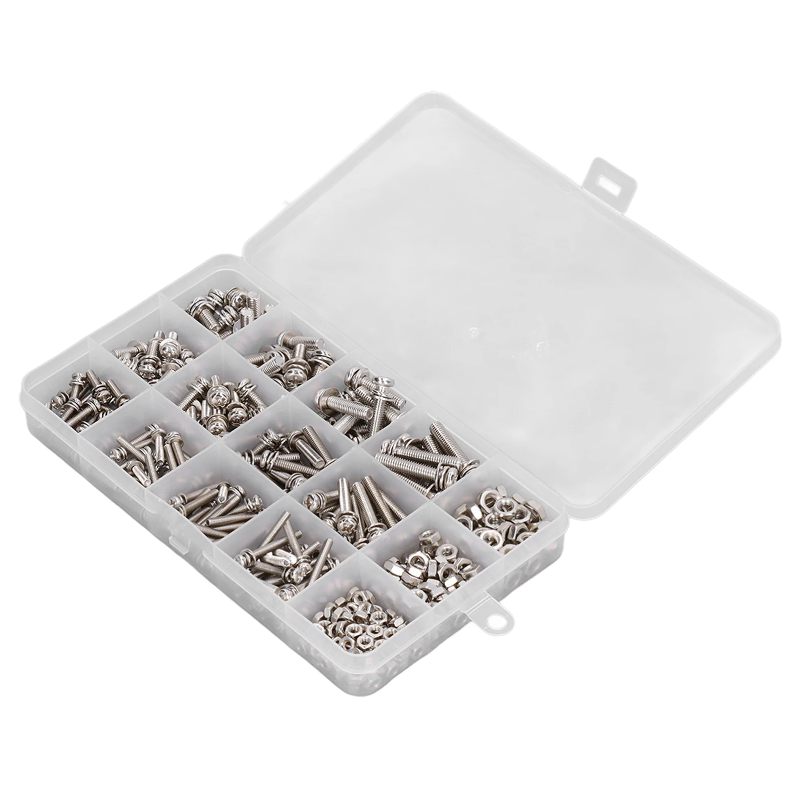 360pcs Screw Nut Set Stainless Steel Flat Washer Spring Washer Combo Prevent Slip Multi Sizes Bolts Nuts