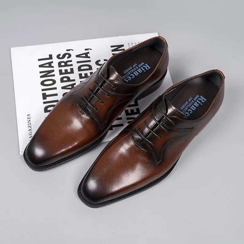Dress up, high-end men's lace up leather, making wedding and work wear European version leather shoes