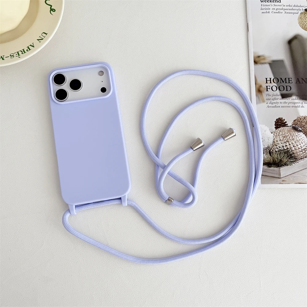 Crossbody-Lanyard-Kordel Flüssig-Silikon Weiche Handyhülle für Apple iPhone 18 17 16 15 14 Plus 13 Pro Max Matt Strap Candy Cover – Detail 10