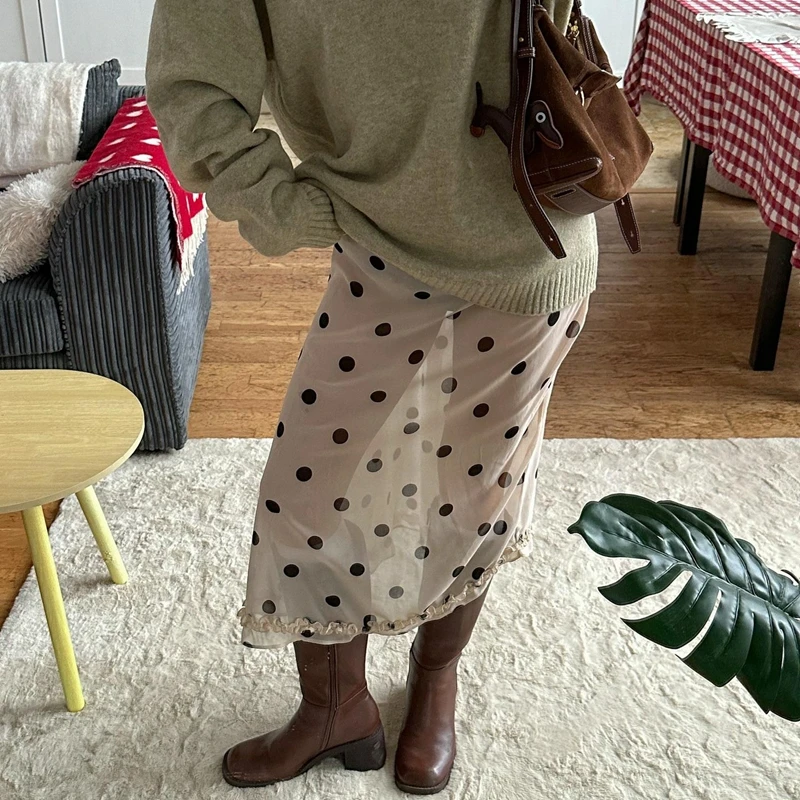 Combhasaki Y2k Coquette منقط/الصلبة ألف خط تنورة المرأة مثير شبكة شير انظر من خلال تنورة عالية الخصر أنيقة كشكش ميدي التنانير