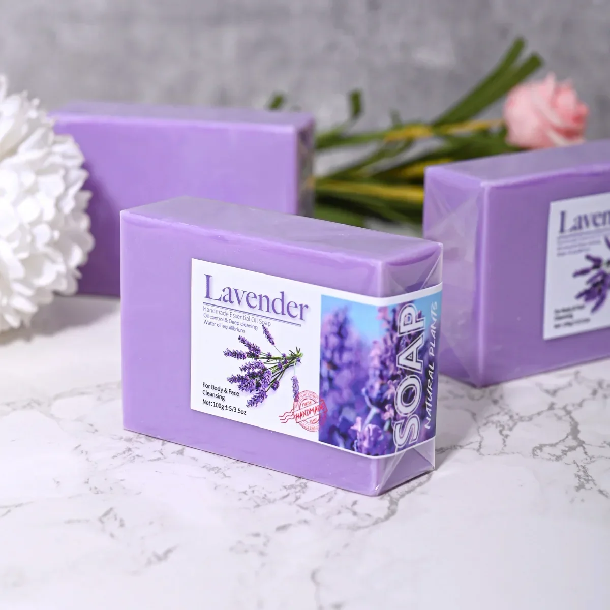 Savon aux huiles essentielles de lavande biologique naturel, savon fait à la main pour le nettoyage, rafraîchissant, contrôle de l'huile, savon de bain