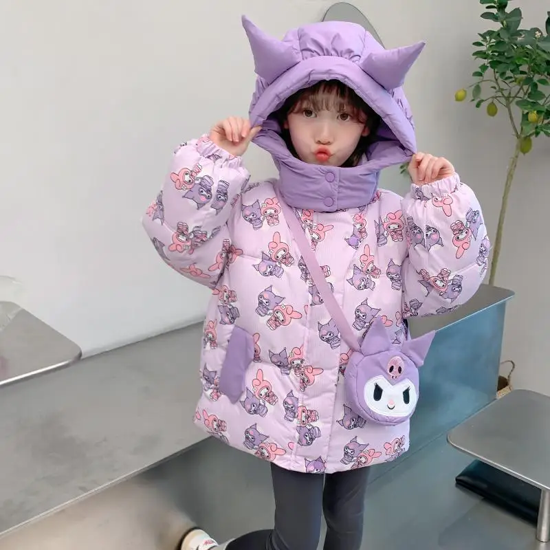 

Sanrios Children Kuromi Hooded Cotton Clothes Girly Clothes Anime Figure Winter Down Cotton Coat Children Winter Clothes Cartoon