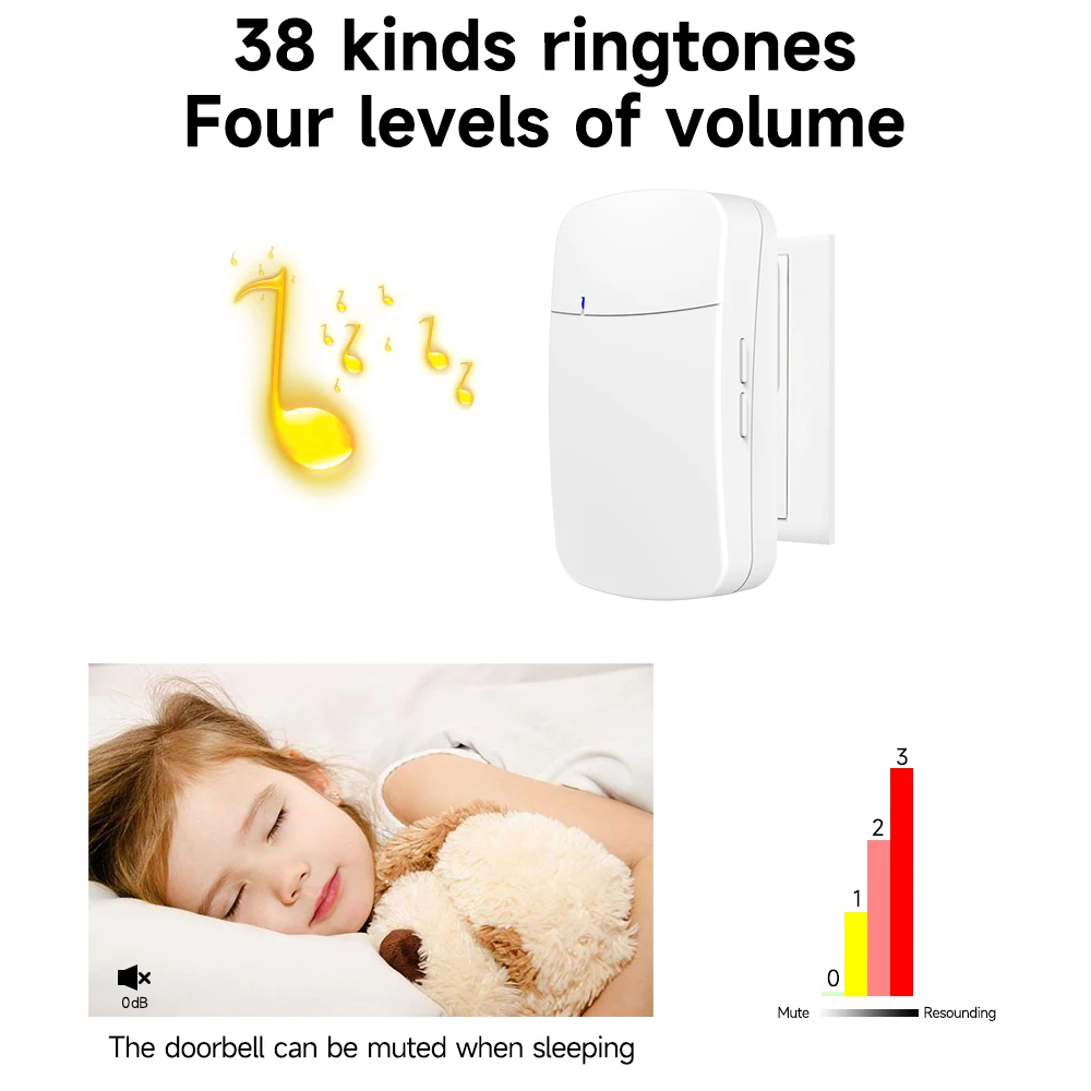 001 sin batería EE. UU. UE Reino Unido enchufe IP44 impermeable alto volumen timbre de puerta electrónico de CA timbre inalámbrico autoalimentado de larga distancia