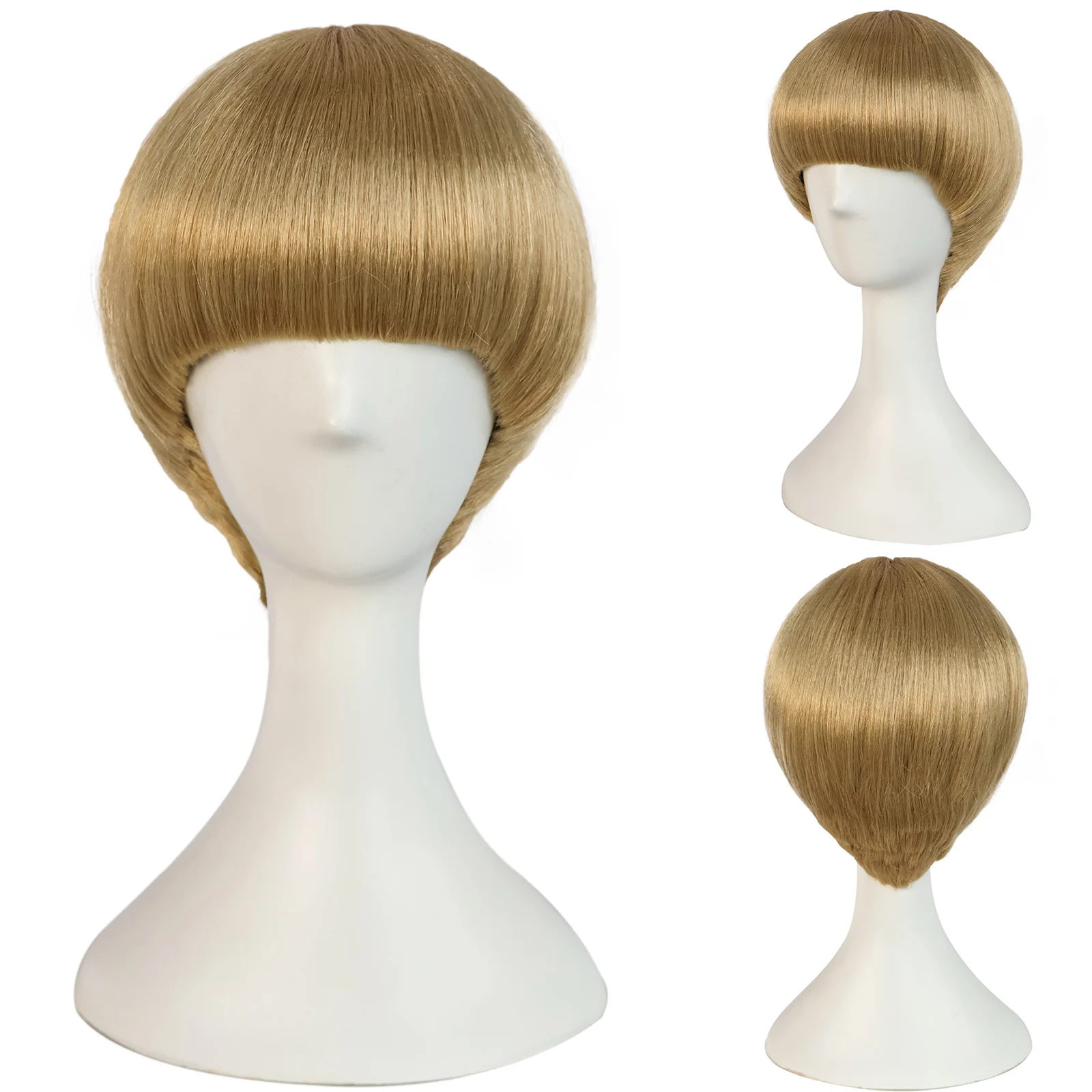 

Men's Short Golden Full Bang Straight Wig Mushroom Hairstyle Cosplay Synthetic Hair Wig Bowl Cut Funny Replacement Wig Bob Wig