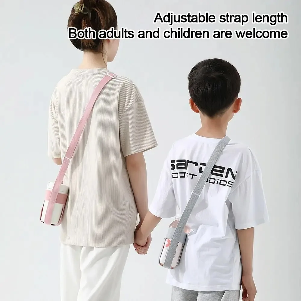 Cartoon-style Cute Water Bottle Shoulder Strap Crossbody Lanyard Mesh Pouch Portable Drink Bottle Carrier Insulated Cup Sleeve