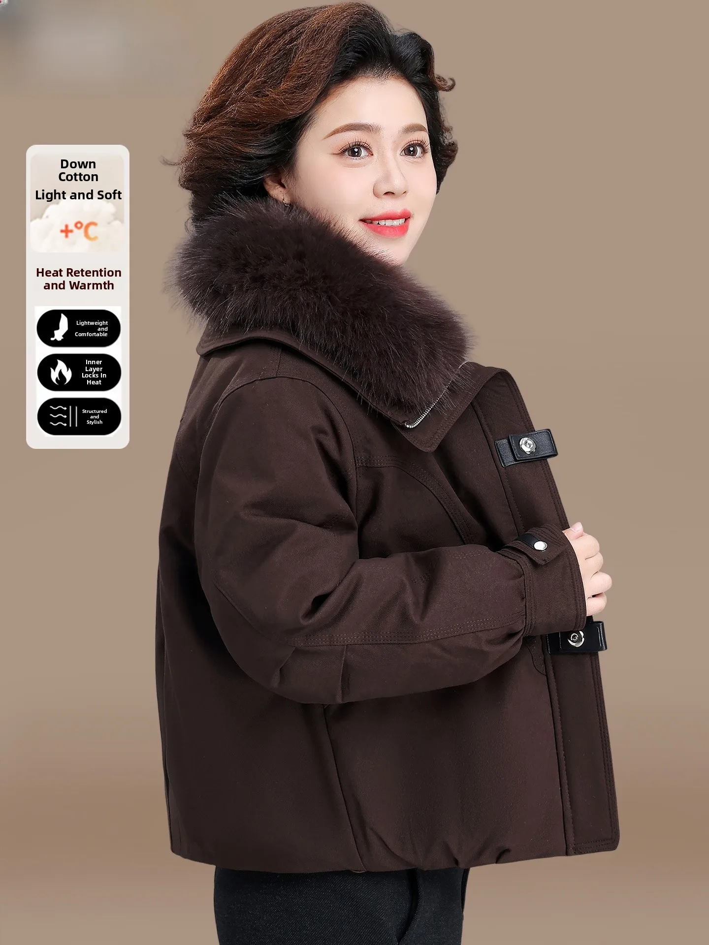 

Ele Mommy Du down Jaet Fur Collar Parka Coat Women's Faion Warm Long Pants Regular Sve Single Button Closure