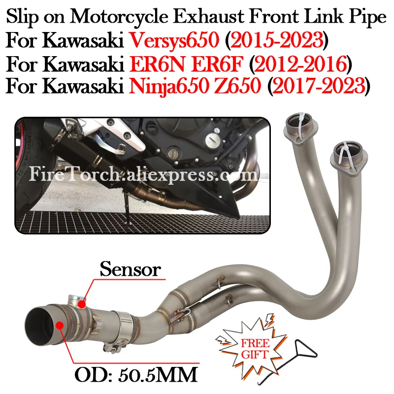 

Slip On For Kawasaki ER6N ER6F Versys 650 Z650 Ninja650 2012 - 2023 Motorcycle Exhaust Escape Modify 51MM Front Middle Link Pipe