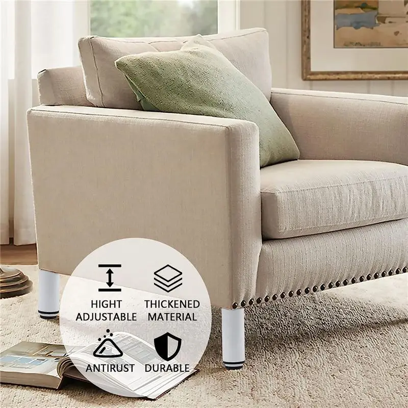 ABNL 8 Piece Adjustable Furniture Legs, Cabinet Feet Height Adjustable 120 Mm -180 Mm White