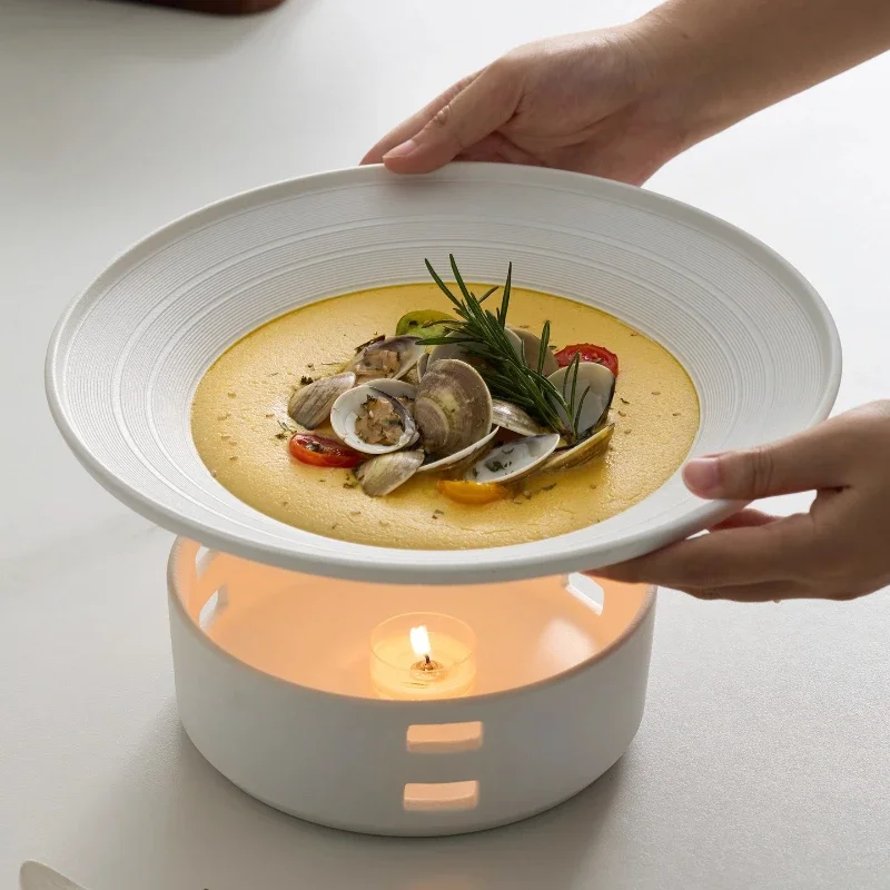 Ceramic Dinner Plate Heating Base Serving Plate Western Plates Candle Insulation Tableware Dry Pot Plates Candle Heater Bowl