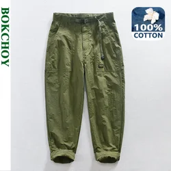 Spring Autumn New Pure Cotton Casual Cargo Trousers for Men Clothing Vintage Washed Loose Streetwear Mend Pants AZ625