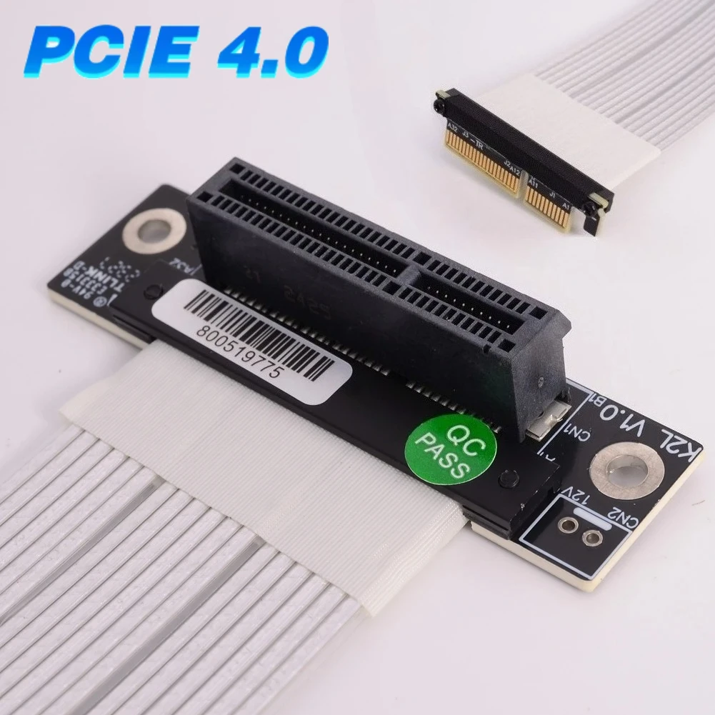 Silver-Plated PCI-E X4 Riser Cable Double 90 Degree PCIe 4.0 x4 to x4 Extension Cord 64Gbps PCI E 4x Riser Card GPU Ribbon Cable