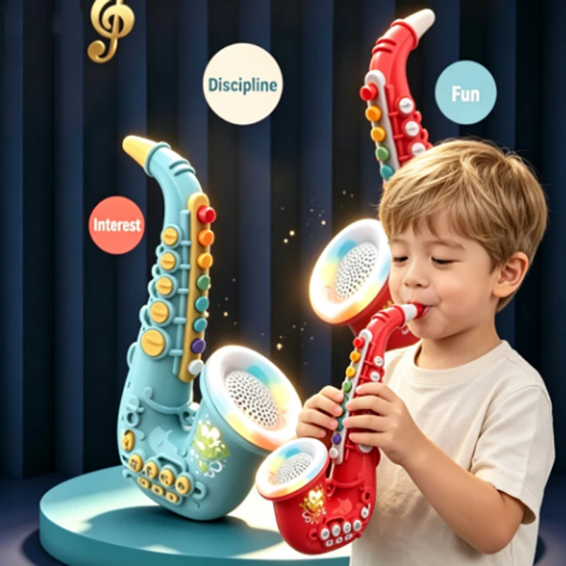 Musical Toy Saxophone Clarinet Toys Electric Flashing Music Instrument Early Educational Toys for Kids