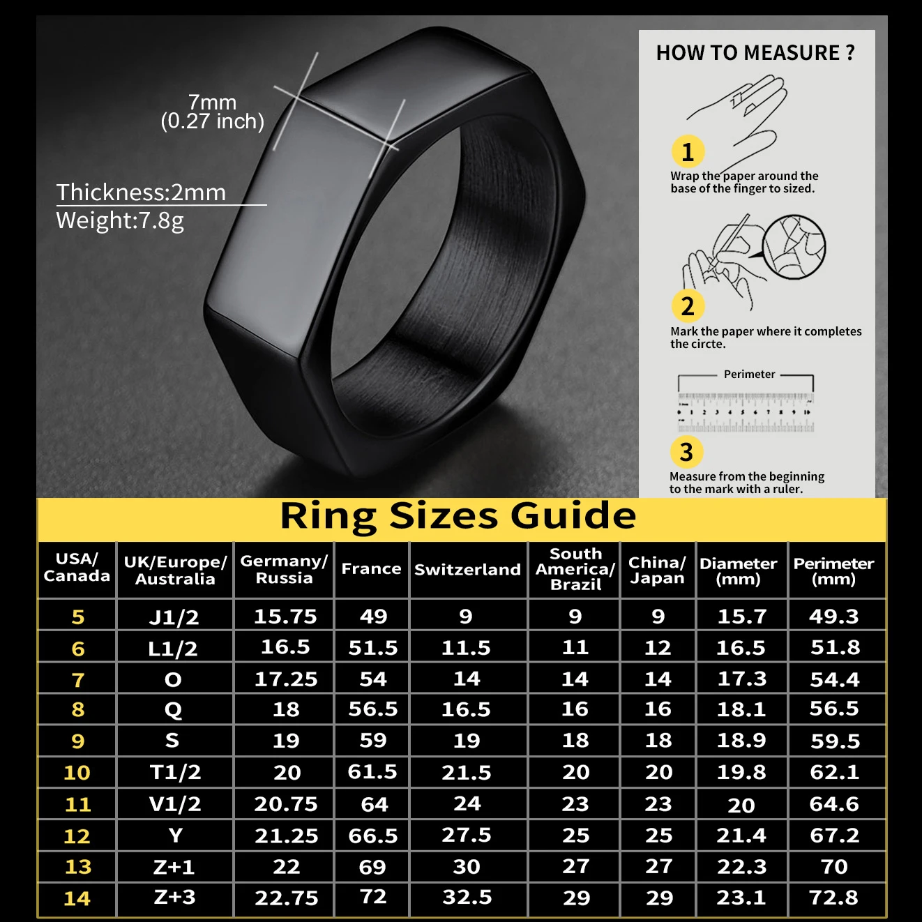 ChainsPro Men Women Hexagon Nut Shape Rings Gold-plated Stainless Steel Unisex Jewelry Gift Hexagonal Geometric Ring