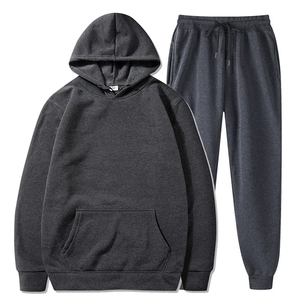 Basic Fleece Hoodies und Trainings hose Set Männer Jogger Set Großhandel Trainings anzug Sportswear Trainings anzüge Unisex Ensemble Jogging Homme