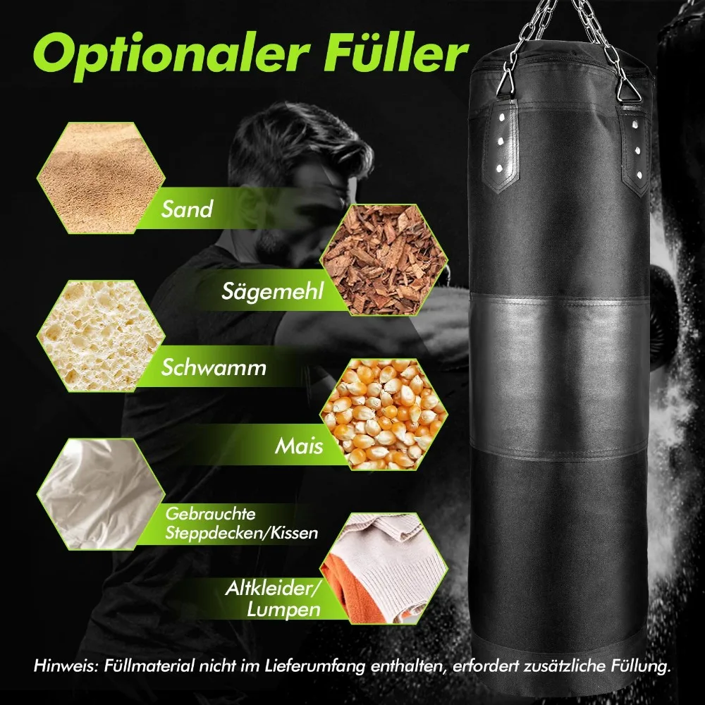 Picture 4: Punching Bag for Adults Leather Heavy Boxing Bag Set with Gloves Hand Wraps Hanging Bag for MMA Karate Kickboxing Muay Thai