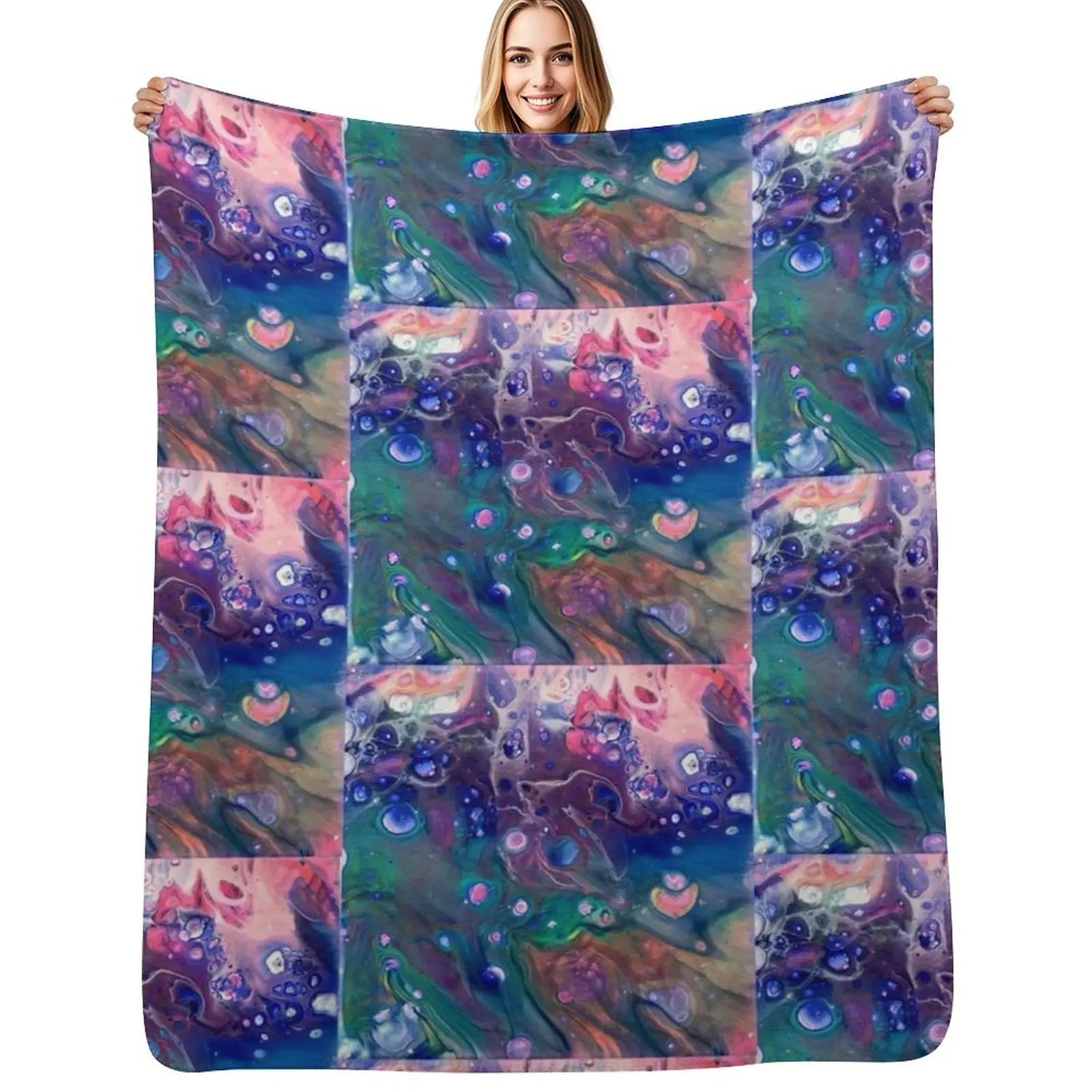 fluid technique. Original painting still available. Throw Blanket Machine Washable Soft Warm Blanket
