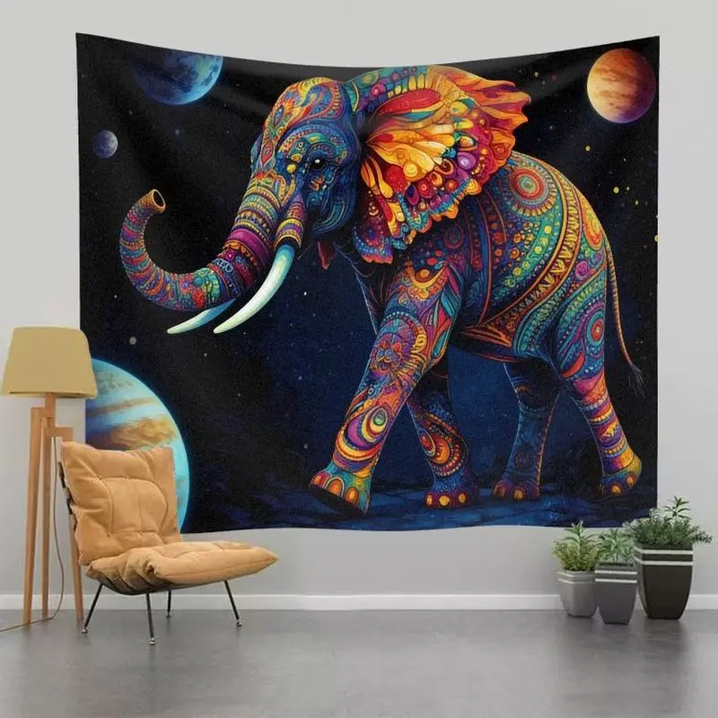 VIKAMA Colorful Mandala Elephant Tapestry - Psychedelic Cosmic Starry Wall Hanging for Bedroom Living Room