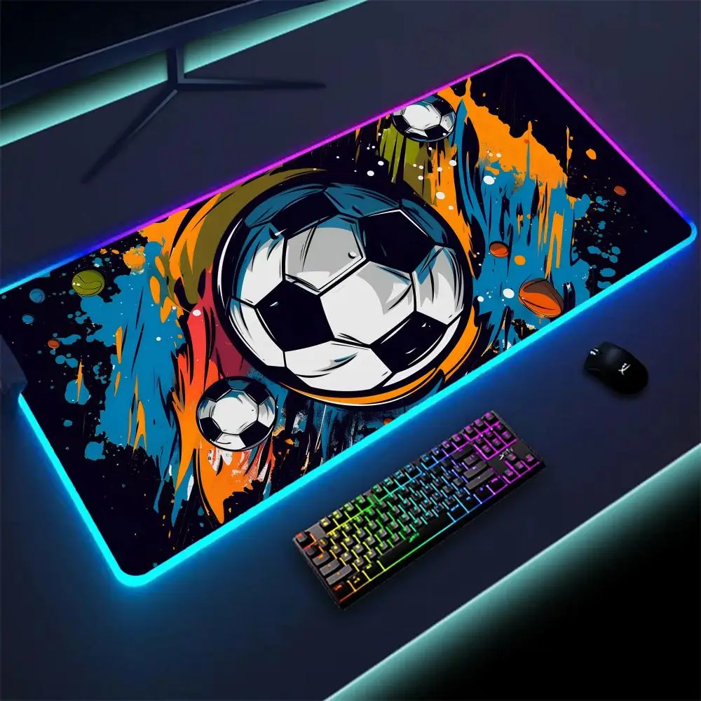 

Colorful soccer Mouse Pad RGB Keyboard Cover Colorful MousePad LED Light E-sports Mousepad Computer Gamer Glow Long Desk Mat