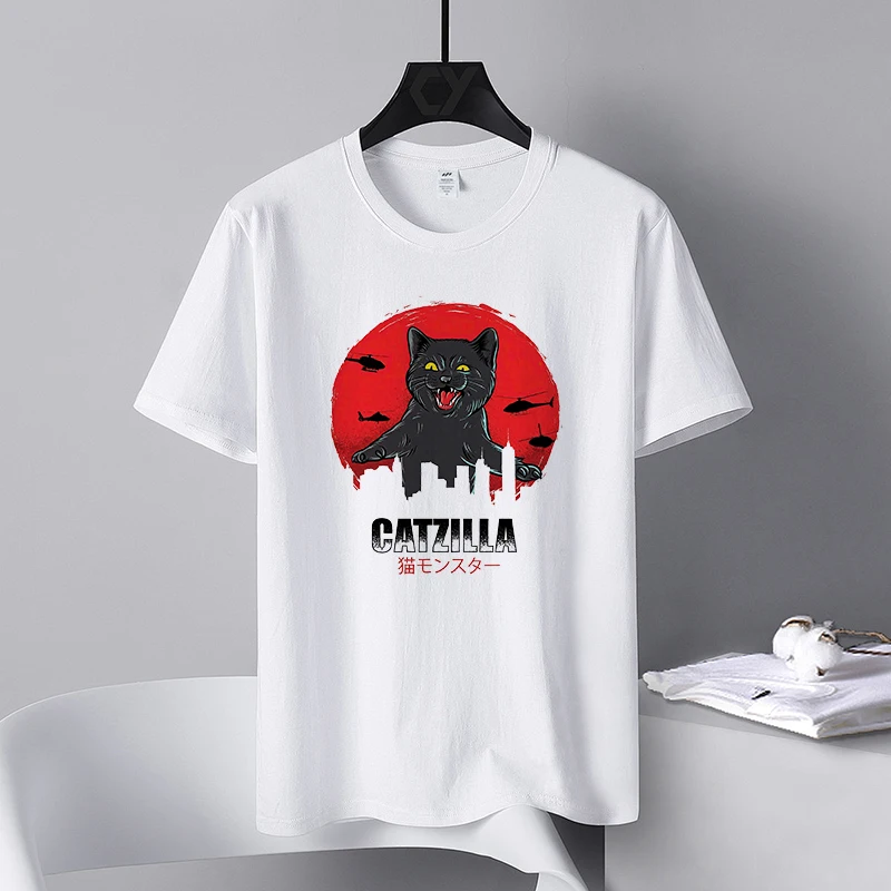 

Men's Clothing 100% Cotton Graphic T Shirts Funny Catzilla Short Sleeve Tee Gifts for Men Y2k Streetwear Summer Tops Women Tees